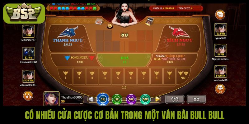 Có nhiều cửa cược cơ bản trong một ván bài bull bull