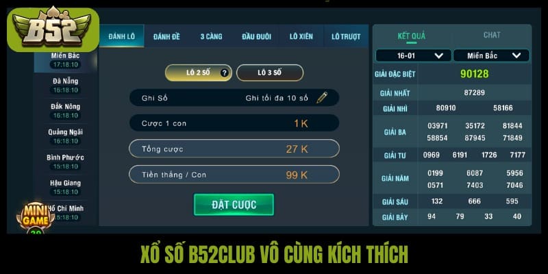 Xổ số B52club vô cùng kích thích